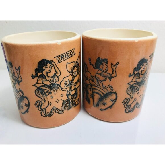 Vintage Senor Pico Naughty Pottery Mugs Trader Vics Restaurant 1971 Pair Cups - Picture 8 of 11